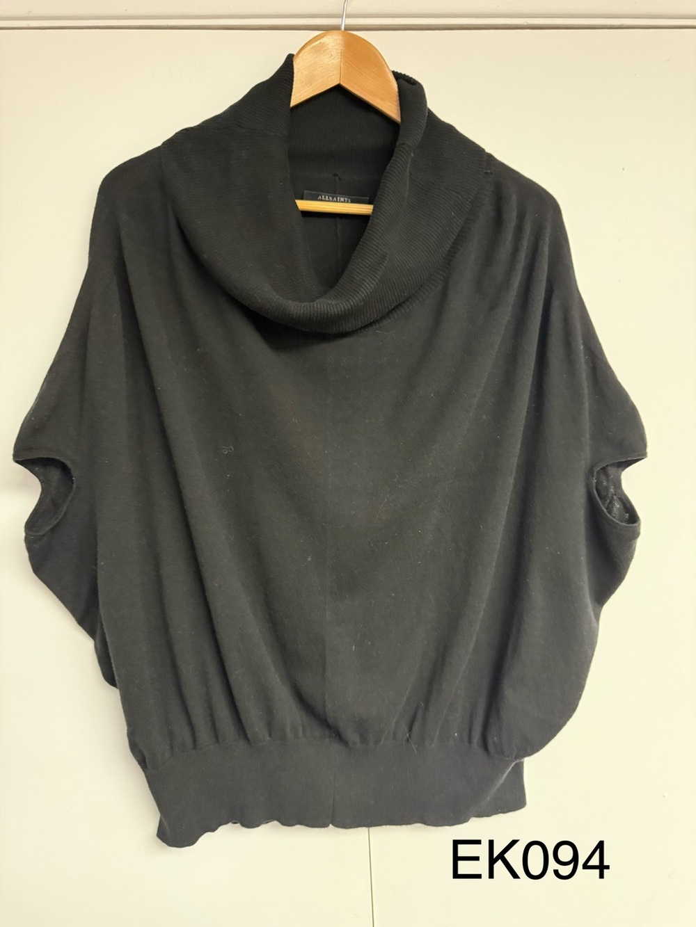 AllSaints Elis Cowl Black Oversized Poncho Sweater Cotton Small WK036H